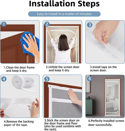 QWR Reinforced Cat Screen Door,Fits Door Opening Size 32''x 80'',Thickened Cat Proof Screen Door with Zipper Closure for Living Room,Kitchen,Bedroom.