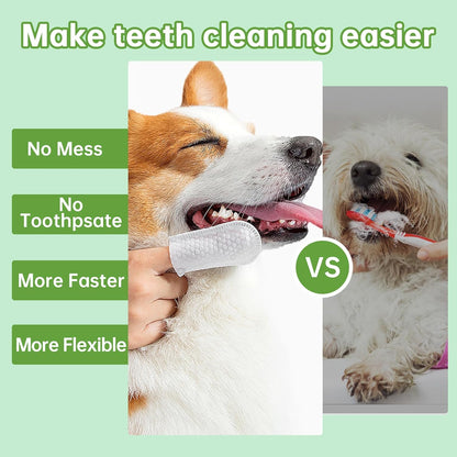 Teeth Cleaning for Dogs & Cats - Dental Care Finger Wipes to Remove Bad Breath - Dog Tooth Brushing Kit - Cat Toothbrush Plaque and Tartar Remover - 50 Count