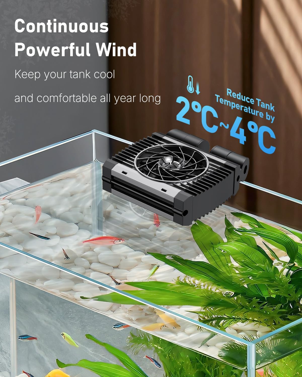 Pawfly Aquarium Chiller Fan, Quiet Aquarium Fan for Axolotl Tank, Fish Tank Cooling Fan, Aquarium Cooler with Adjustable Speed and Timer, Terrarium Fan Water Chiller for Freshwater and Saltwater Tanks