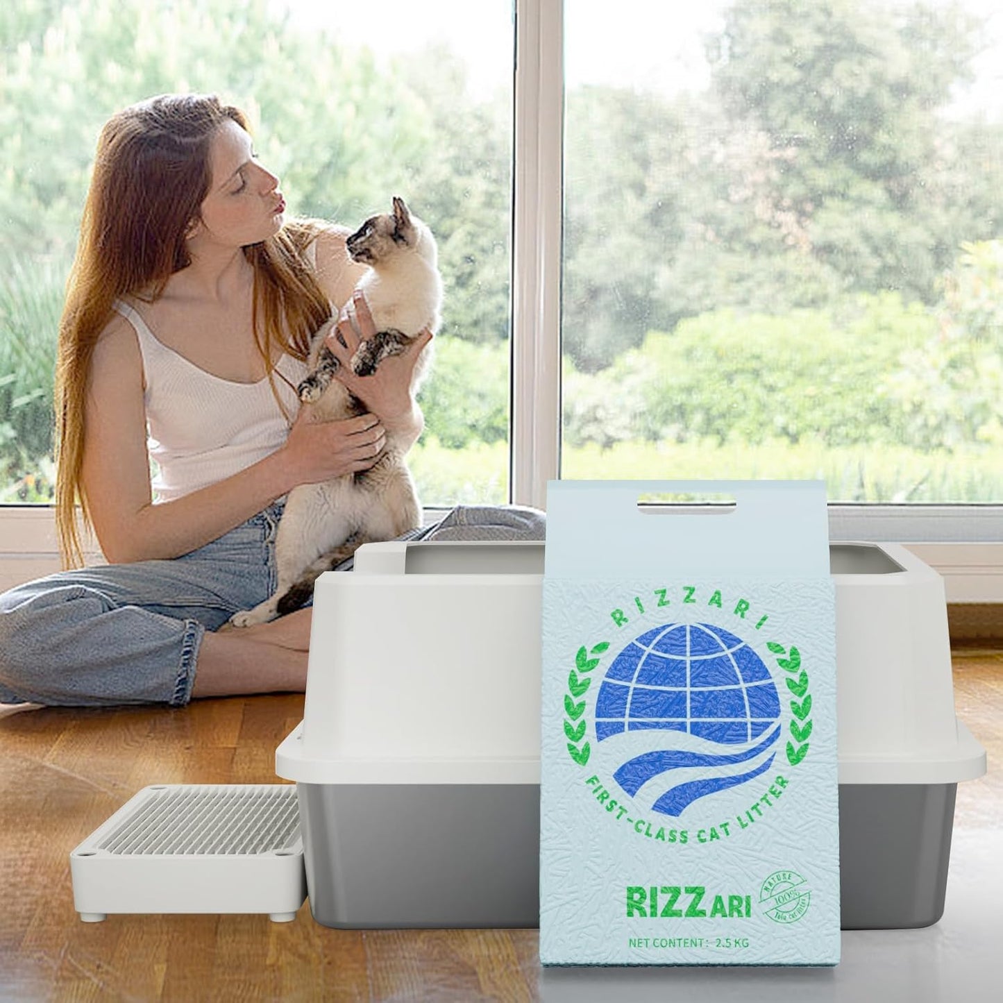 RIZZARI Dust-Free Tofu Cat Litter, Instant Clumping, 99% Odor Control, Natural Plant-Based Flushable Litter, Ultra-Absorbent for Kittens & Cats (1 Pack)