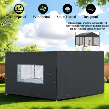 Outdoor Kennel Enclosure Cover, Kennel Side Cover Suitable for 10'W x 10'L Outdoor Kennels, Featuring Multiple Elastic Ball Ropes and a Winter Kennel Side Cover with Observation Window.