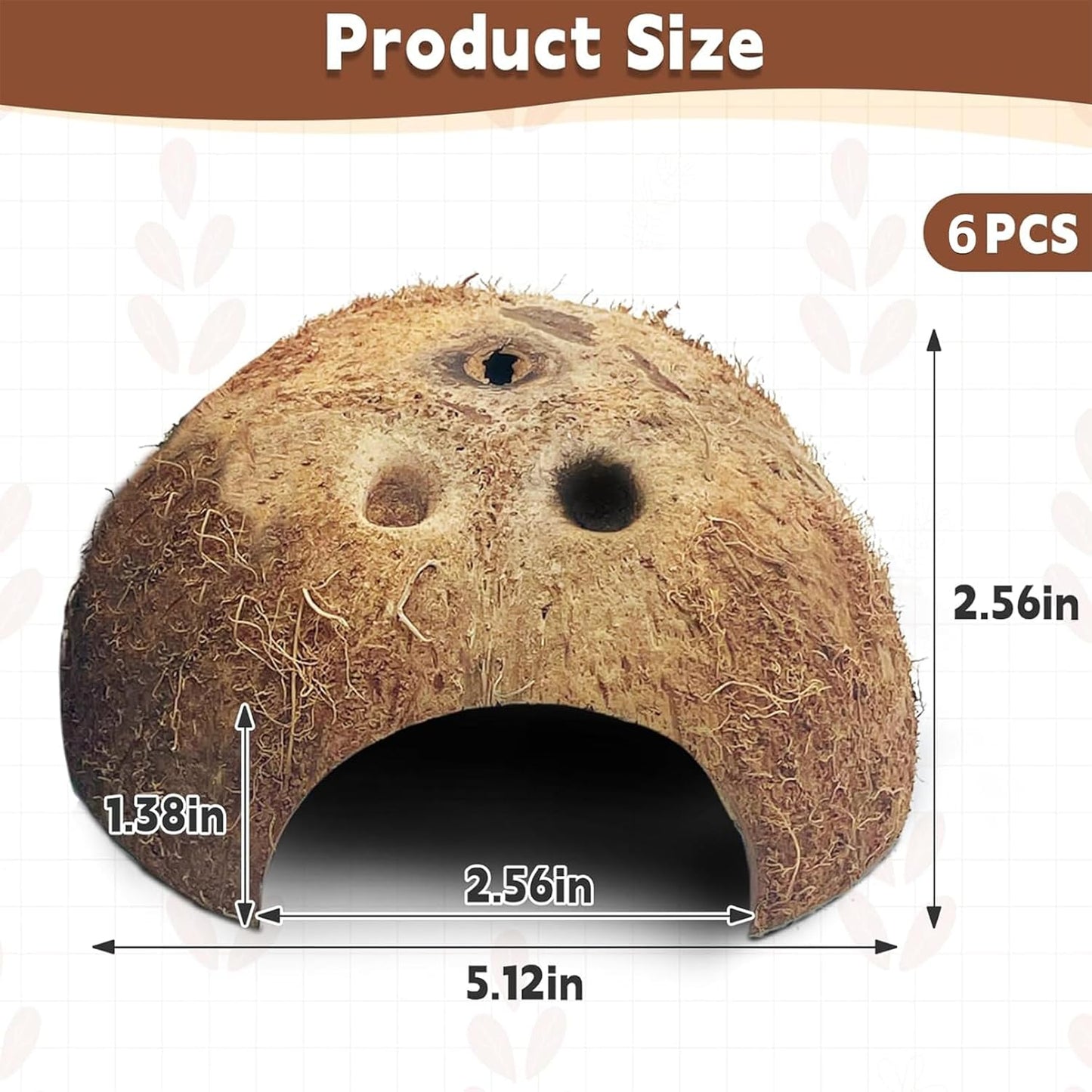 PINVNBY Natural Coconut Reptile Hideouts Lizard, Coco Hut Hermit Crab Hut Aquarium Fish Hide Cave for Small Reptile Crested Gecko Leopard Gecko Spider Snail Climber Toys (6 PCS Natural Surface)
