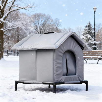 Cat Houses for Outdoor Cats,Self-Warming Cat Bed Outdoor Cat Feeding Satation,Insulated Outside Cat Houses Weatherproof for Stray Cats,Warm Elevated Feral Cats Shelter for Winter (Grey)