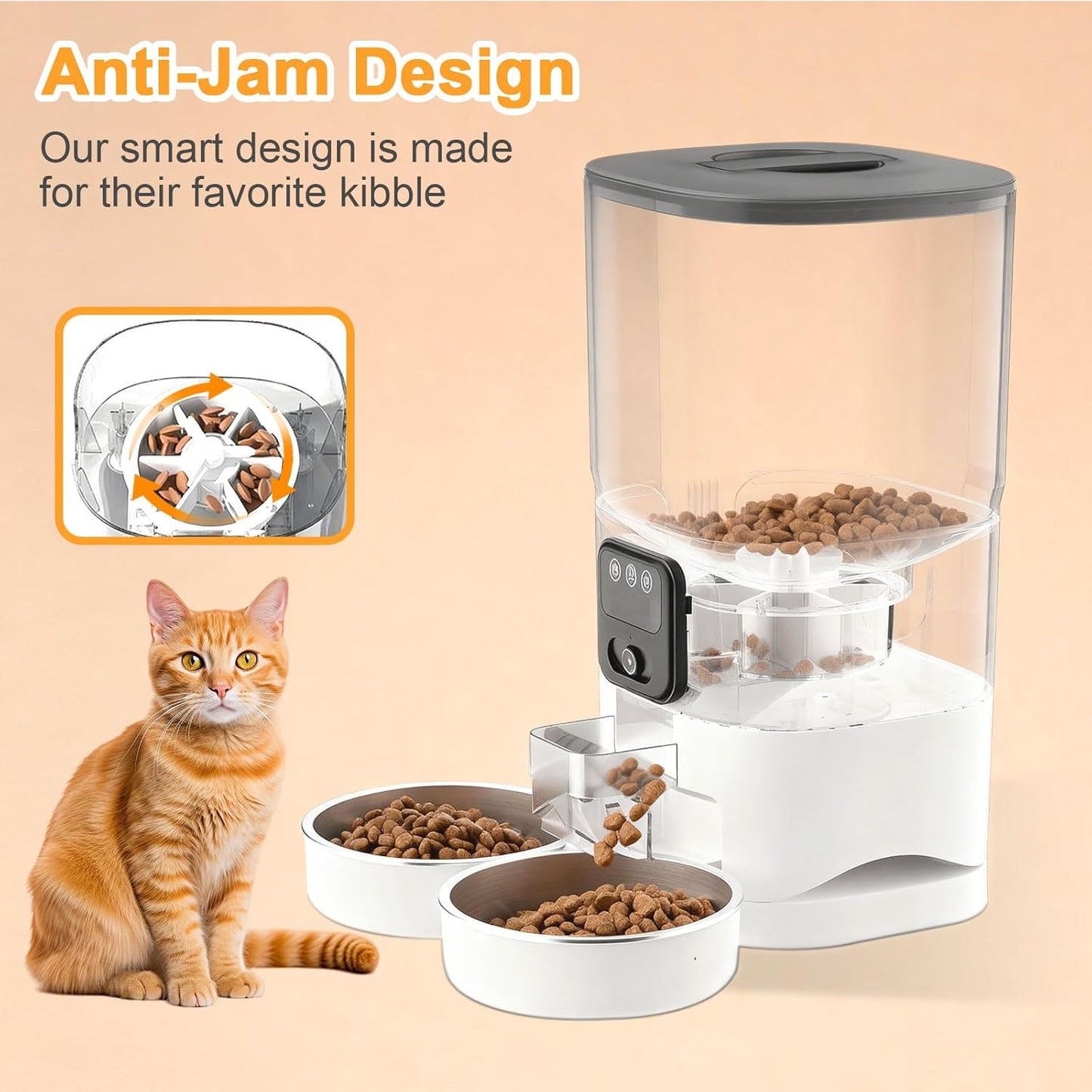 FGID Wireless Cat Water Fountain 5000mah Battery Operated+7L Automatic Cat Feeder with Camera for Two Cats App Control