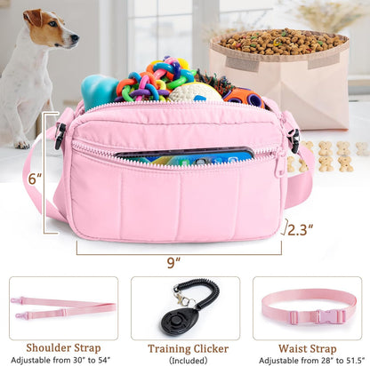 Fashion Dog Treat Pouch with Clicker Stylish Crossbody Dog Walking Bag, 3-in-1 Dog Training Treat Pouch with Removable Waterproof Liner, Treat Holder Waist Bag for Puppy Training & Daily Walks