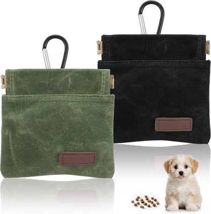 Thinp 2 Pcs Treat Pouches for Pet Training, Hand Free Dog Treats Pouch Auto Closing Dog Training Treat Pouch Portable Dogs Walking Bag for Puppy Travel or Outdoor Use (Black, Green)