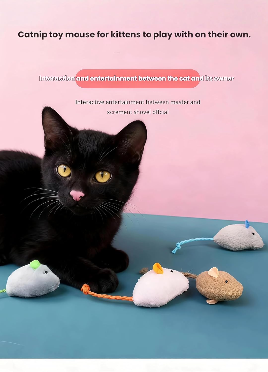 Plush Interactive Cat Toy Mouse Set, White and Brown Catnip Mice with Rope Tail, 3.94 Inch Length, Indoor Pet Entertainment Toys