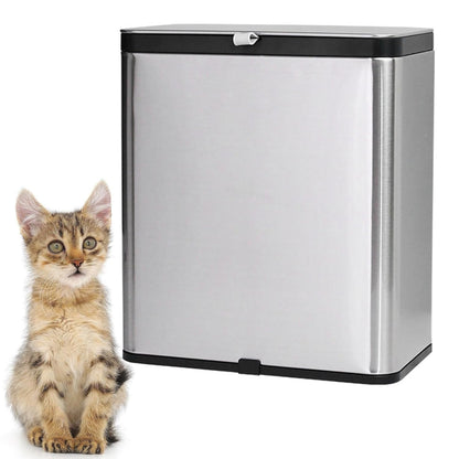 kathson Stainless Steel Cat Litter Scoop Holder, Universal Scooper Storage Caddy, Deep Kitty Litter Trash Can with Lid, Metal Pet Waste Container, Detachable Cat Shovel Holder