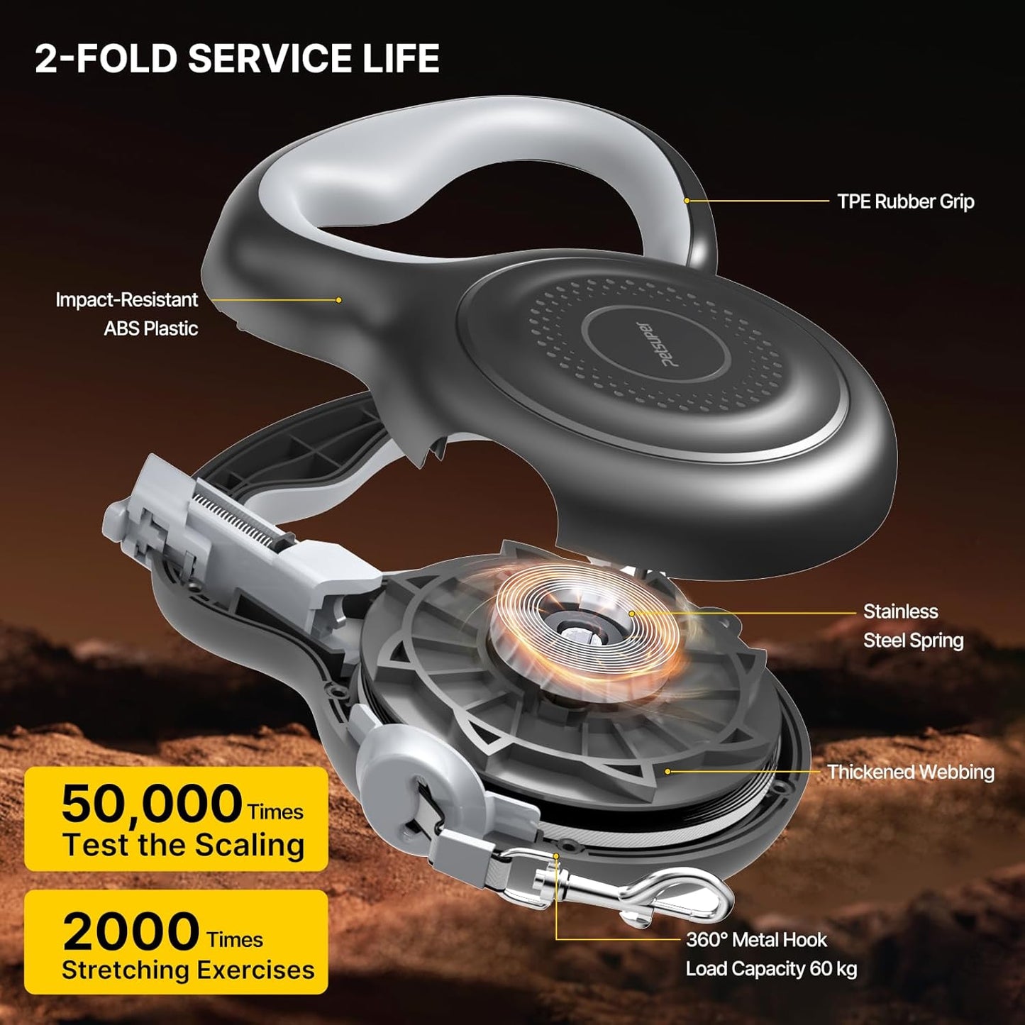 AutoBrake Retractable Dog Leash for Medium and Large Dogs, 360° Tangle-Free Dog Leash and 16Ft Strong Nylon Tape, Ergonomically Comfortable and Lightweight Grip Handle (Black)