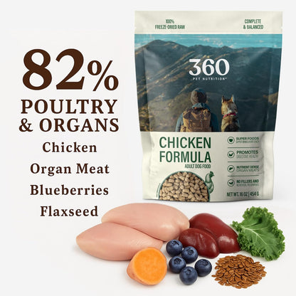 360 Pet Nutrition Freeze-Dried Raw Dog Food Multi Meat and Chicken 5 Ounce Trail Size Bags
