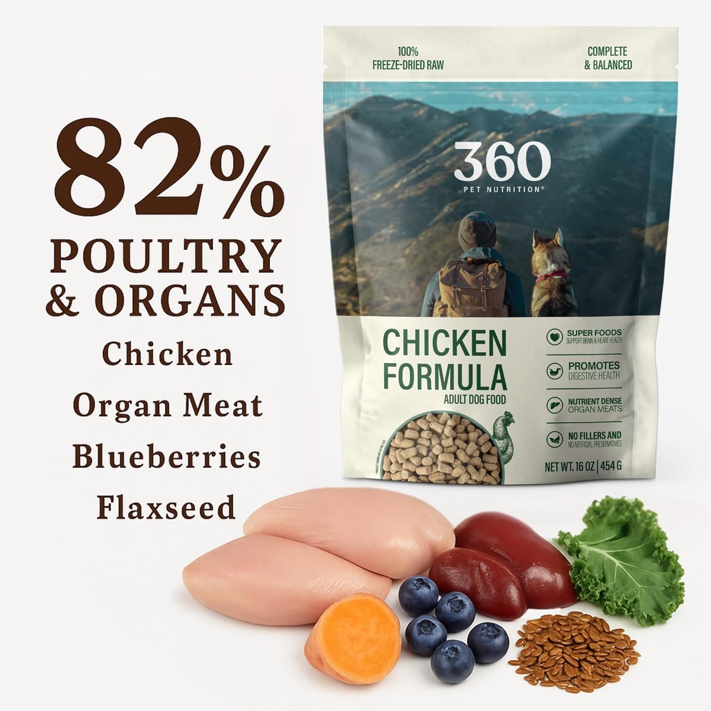360 Pet Nutrition Freeze-Dried Raw Dog Food Multi Meat and Chicken 5 Ounce Trail Size Bags