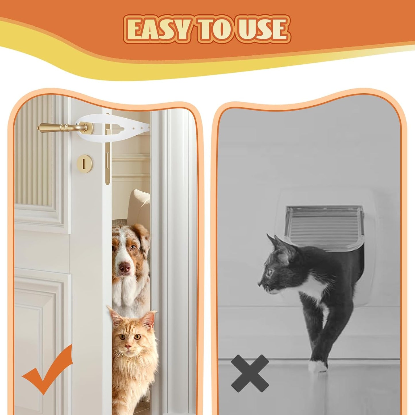 Cat Door Latch, 2 Pcs Cat Door Stopper Pet Door Latch to Keep Dog Out of Litter Box and Food, Door Prop for Cat with 5 Adjustable Size Strap 2.5-6" Wide, No Measuring, Easy to Install, White