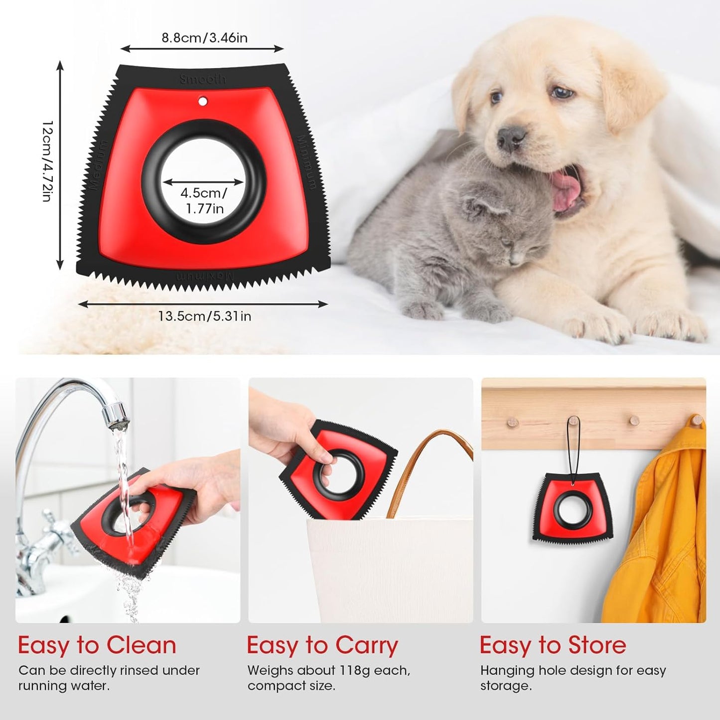 Pet Hair Removal Tool, Cat & Dog Hair Remover for Car Couch Furniture Carpet Clothing, Triangle Multi-Surface Pet Hair Remover for Auto Interior Detailing Supplies Mini Pet Hair Detailer
