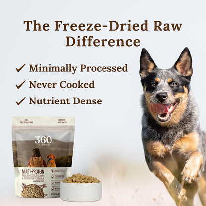 360 Pet Nutrition Freeze-Dried Raw Dog Food – Multi-Protein with Beef, Chicken, Fish, Liver & Organs, High Protein, Omega-3s, Fruits, Veggies & Superfoods, Grain-Free, No Fillers, 1 lb – Made in USA