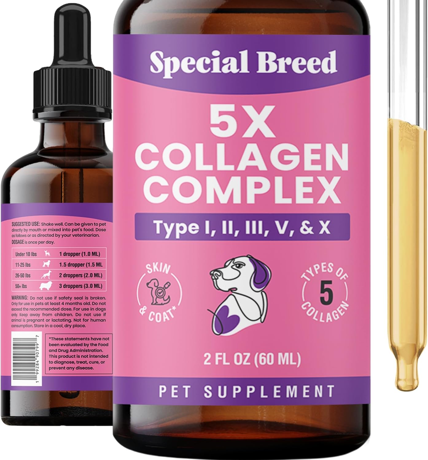 Premium Collagen for Dogs - Liquid Support for Joints, Skin, Coat, Bone, Immune System & HIPS - Collagen Supplement - Made in USA - 2oz