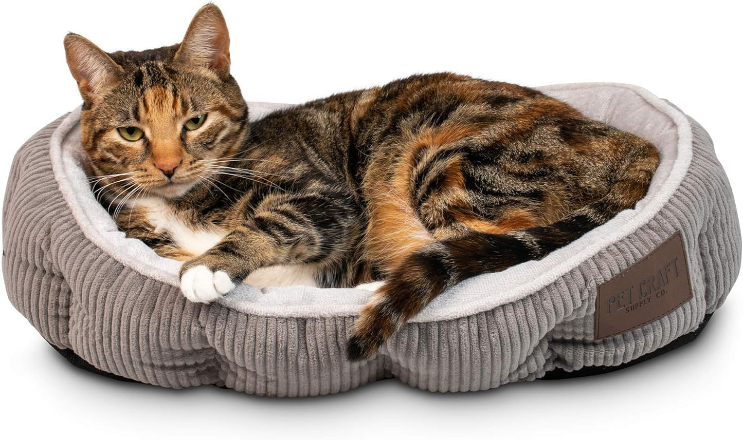 Pet Craft Supply Cat Bed for Indoor Cats - Kitten Bed - Machine Washable - Ultra Soft - Self Warming - Refillable Catnip Pouch,Grey,19x14x5 Inch (Pack of 1)