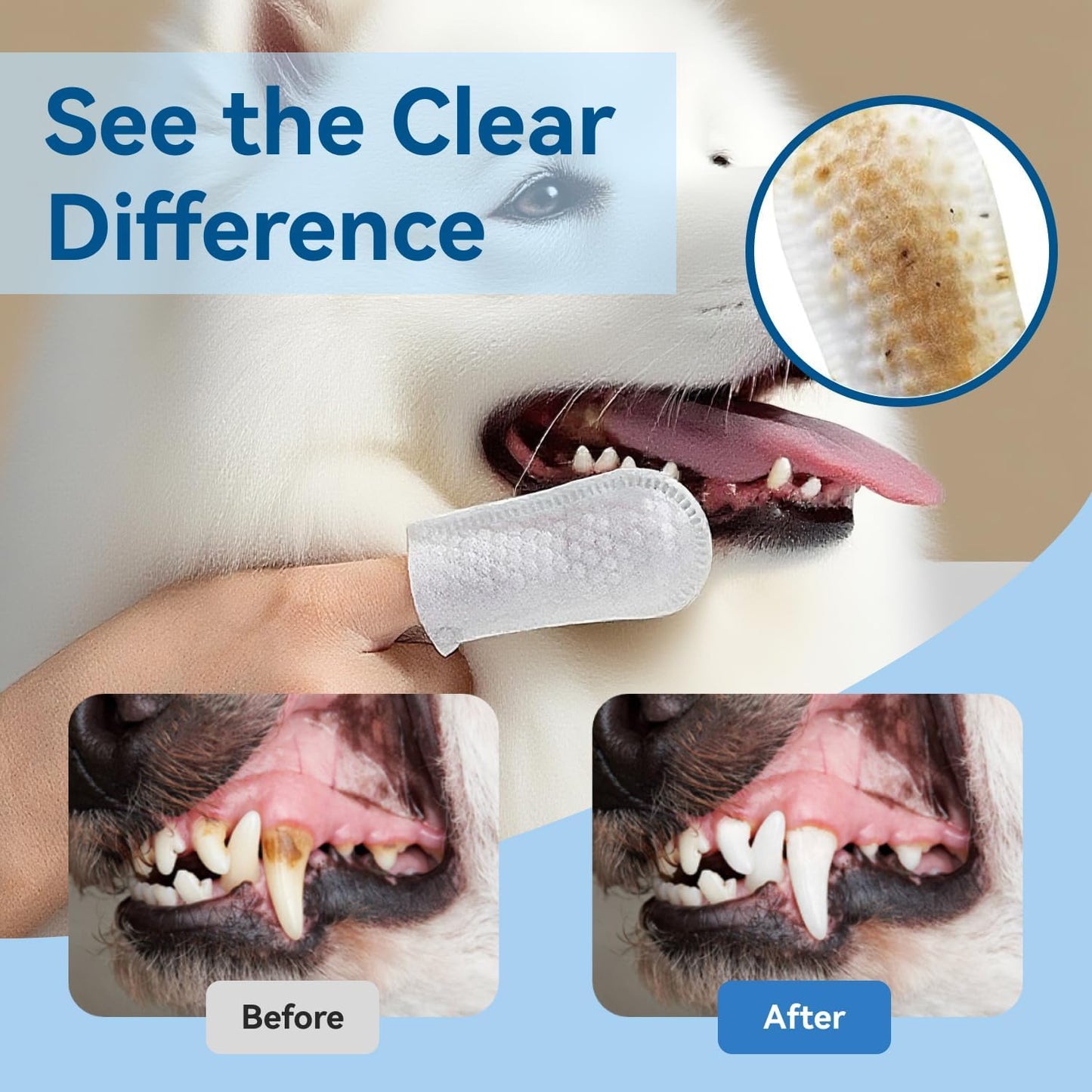 No-Rinse Dog Teeth Cleaning Wipes - Cat & Dog Fresh Breath Pet Dental Finger Wipes, Dog Toothbrush Dental Wipes to Easy Remove Plaque & Tartar, Gently Cleans Discharge (50 Count, Unscented)