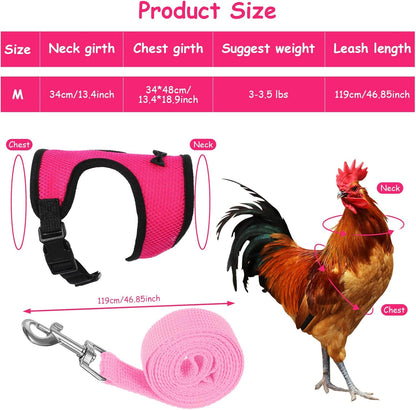Upgraded Double Adjustable Mesh Breathable Chicken Training Harness, Chicken Harness with Leash Set, Pets Leash for 3-4 Lb Hens Duck Goose Small Pets Training Walking Supplies (4 Colors)