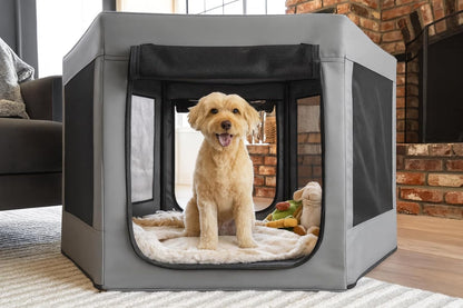 Pet Playpen with Top - Perfect for Puppies & Small Dogs - Indoor and Outdoor Puppy & Dog Play Pen - Features 2 Doors for Easy in and Out Access
