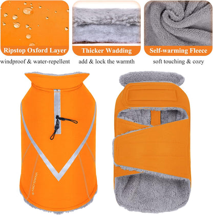 VIVAGLORY Hands Free Dog Leash + Dog Coat, Running Waist Leash with Belt for Running Walking, Warm Fleece Lined Reflective