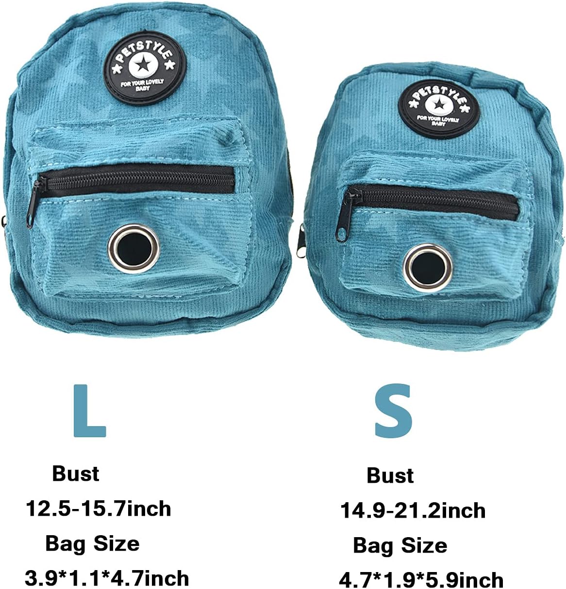 FLAdorepet Dog Backpack Harness with Leash, Dog Poop Bag Dispenser, Pet Self Carrier Adjustable Travel Hiking Walking Harness Backpack for Small Medium Dogs (L(Fit:10-15lb), Blue)