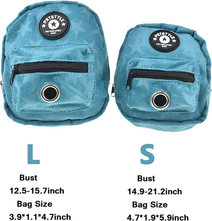 FLAdorepet Dog Backpack Harness with Leash, Dog Poop Bag Dispenser, Pet Self Carrier Adjustable Travel Hiking Walking Harness Backpack for Small Medium Dogs (L(Fit:10-15lb), Blue)
