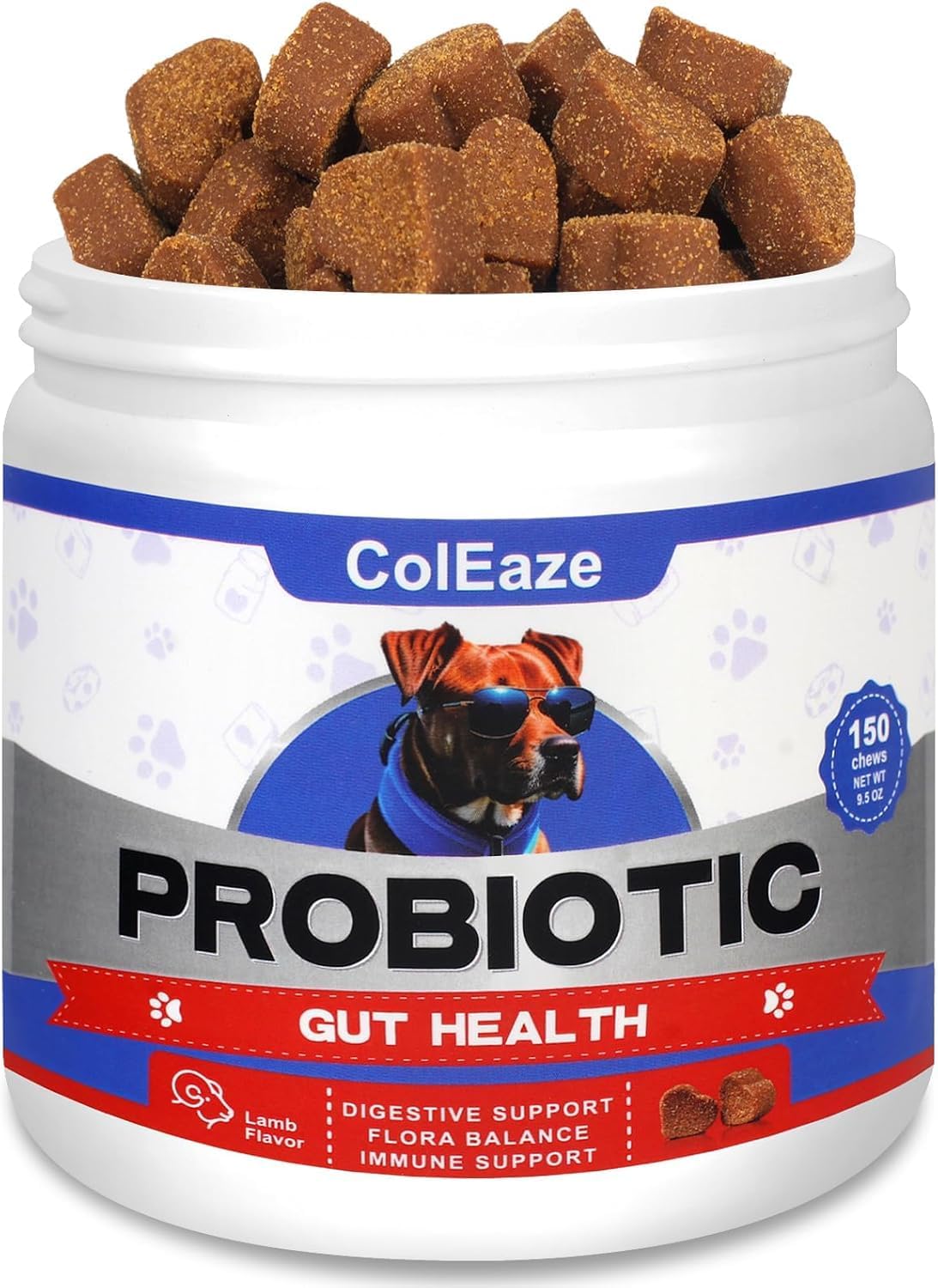 Probiotics for Dogs Chews - Dog Probiotics with Digestive Enzymes - Gut Health Support, Yeast Balance & Gas Relief, Lamb Flavor(150 Count)