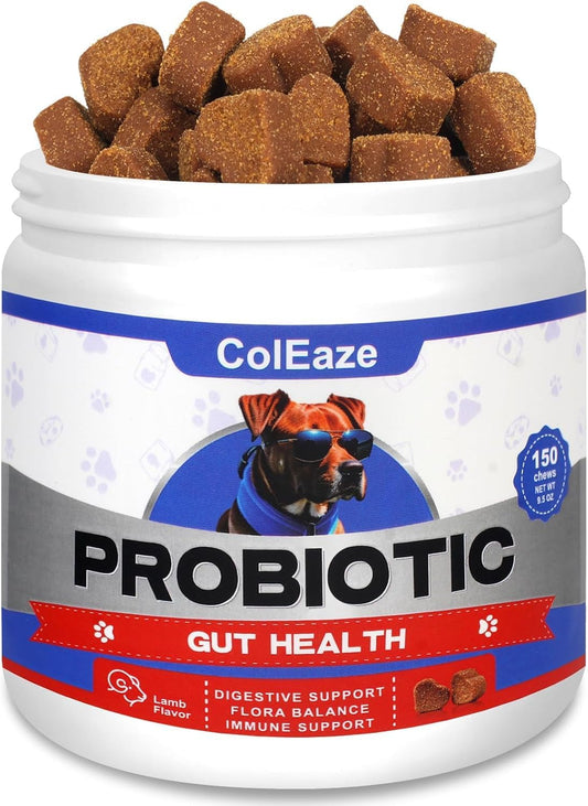 Probiotics for Dogs Chews - Dog Probiotics with Digestive Enzymes - Gut Health Support, Yeast Balance & Gas Relief, Lamb Flavor(150 Count)