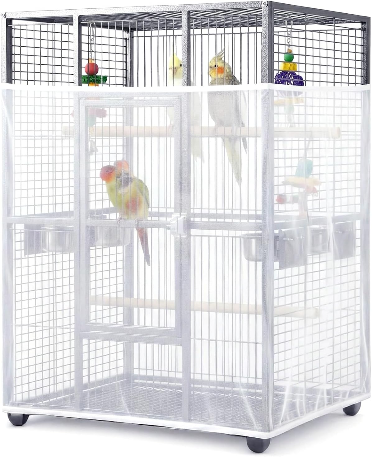 Large Bird Cage Cover Net, Adjustable Bird Cage Cover Net White Birdcage Nylon Mesh Nets Soft Airy Skirt Guard for Parrot Cages(118 x 32 Inch, White)