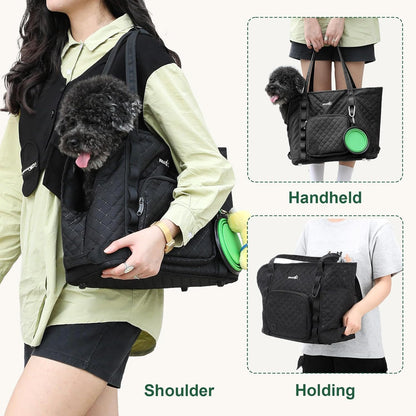 Pecute Dog Purse Carrier, Dog Carrier with Pockets for Small Dogs, Fits Dogs 5 lbs to 9 lbs, Cat and Puppies Tote Bag, Outing, Travel, Vet, Black