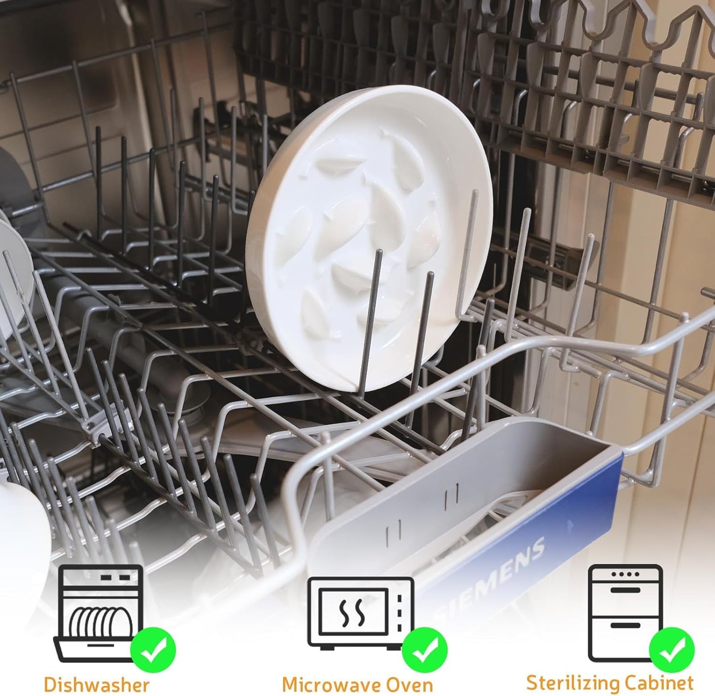 Ceramic Slow Feeder Cat Bowl 6.3'' Wide, Shallow Slow Eating Cat Bowl for Dry and Wet Food, Anti Gulping Pet Puzzle Feeder for Cats and Small Dogs, Dishwasher Safe (White)