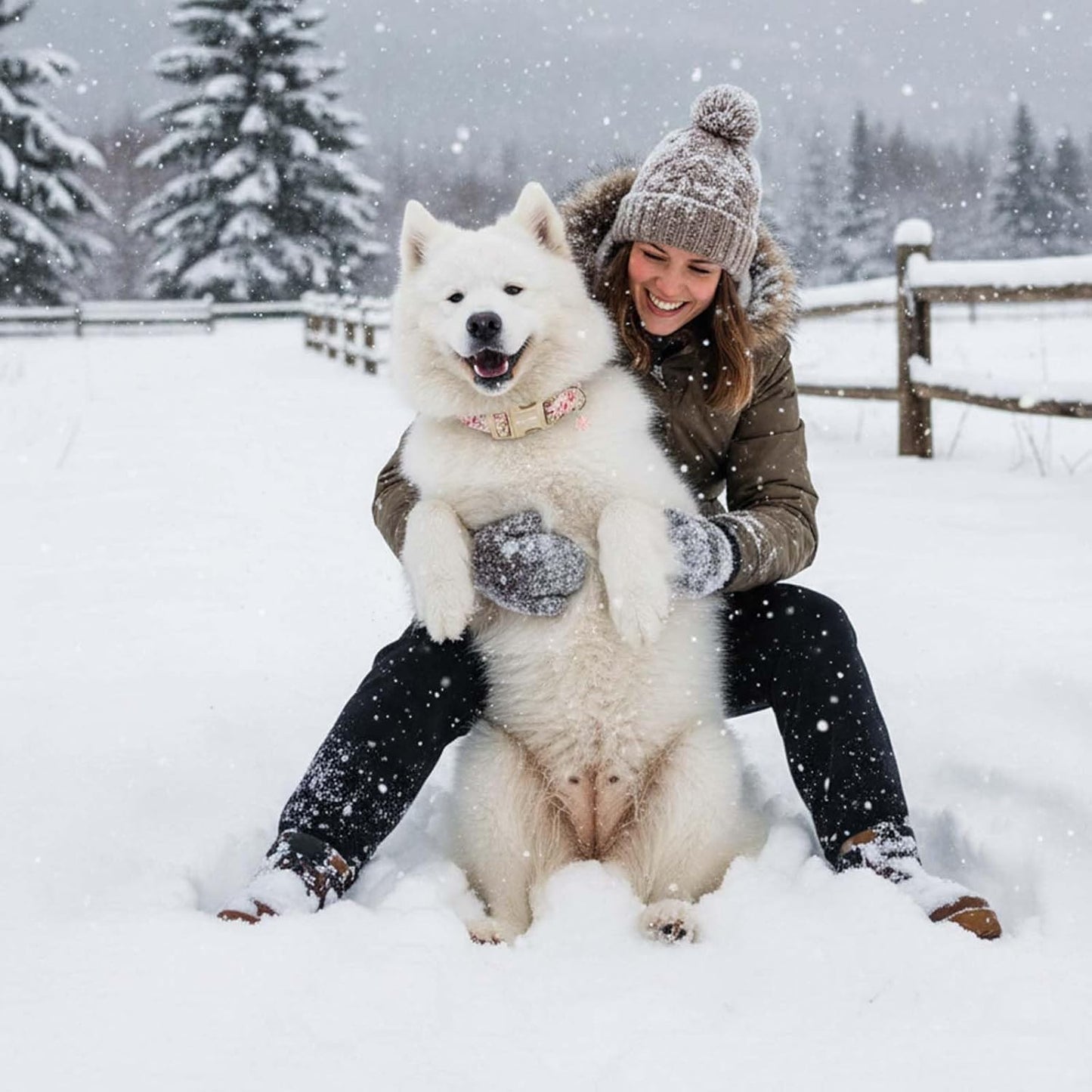 Medium Christmas Dog Collars, Adjustable Pink Dog Collars with Funny Snowman Pattern, Cute Dogs Christmas Collar Winter Puppy Holiday Collar for Girl Boy Dogs-M