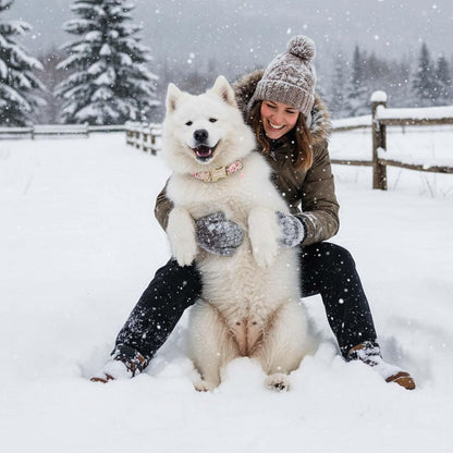 Medium Christmas Dog Collars, Adjustable Pink Dog Collars with Funny Snowman Pattern, Cute Dogs Christmas Collar Winter Puppy Holiday Collar for Girl Boy Dogs-M