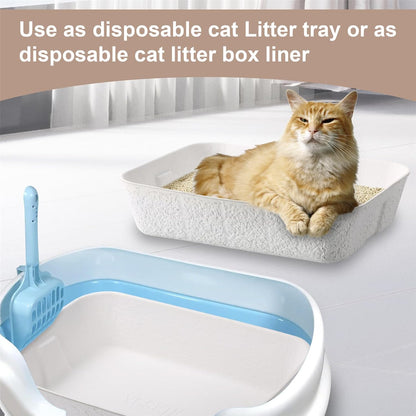 Disposable Cat Litter Box, Sturdy and Durable, Extra Thick, Large Size - 16.2"x12.6"x3.9", Water Resistant and Sustainable, Disposable Litter Boxes for Cats (White, 10-Pack)