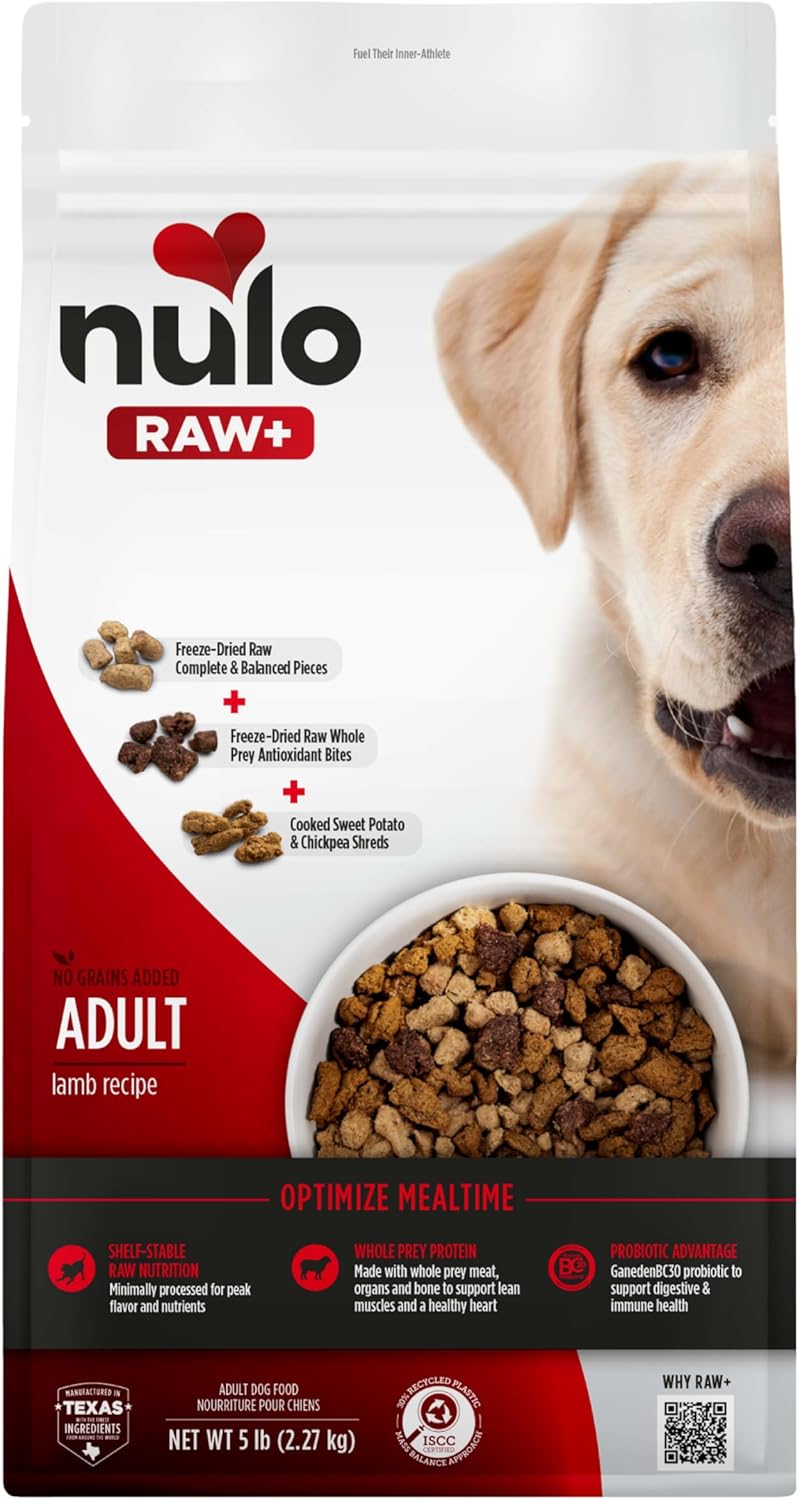 Nulo Freeze-Dried Raw+ Adult Dog Food, Lamb, 5 lb Bag