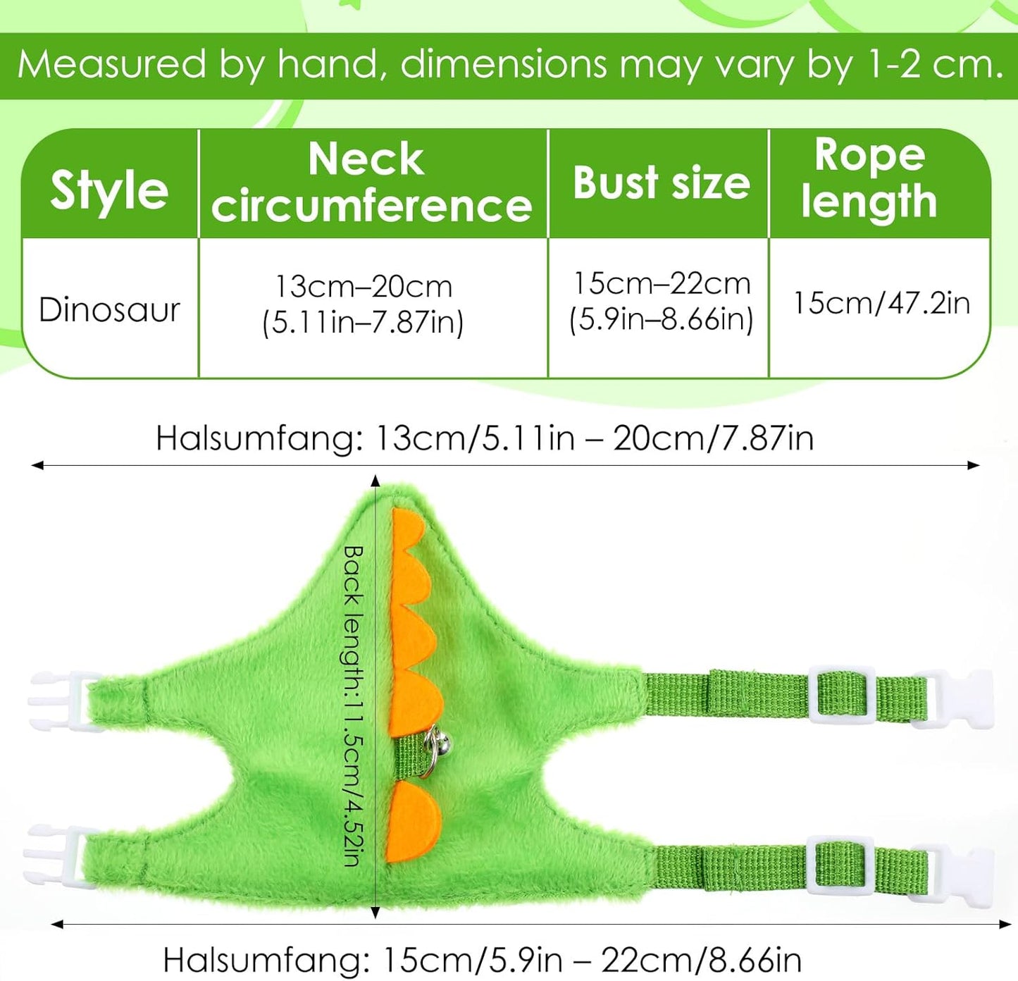 Ferret Harness and Leash Set Small Animals Vest Harness with Safe Bell Dinosaur Shaped Leash Set for Baby Rabbit Guinea Pig Teacup Chihuahua Mouse and Other Small Pet