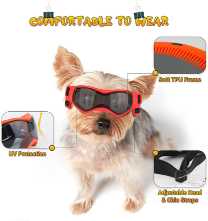 PETLESO Dog Goggles Small Breed, Dog Sunglasses UV Protection Puppy Eyewear for Small Pet Outdoor Riding Driving, Orange S