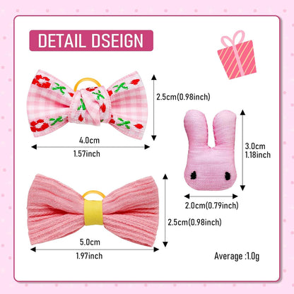 20pc Light Pink Small Dog Hair Bows with Rubber Bands, Flower Ball Bowknot Top Knot for Yorkie Hair Accessories