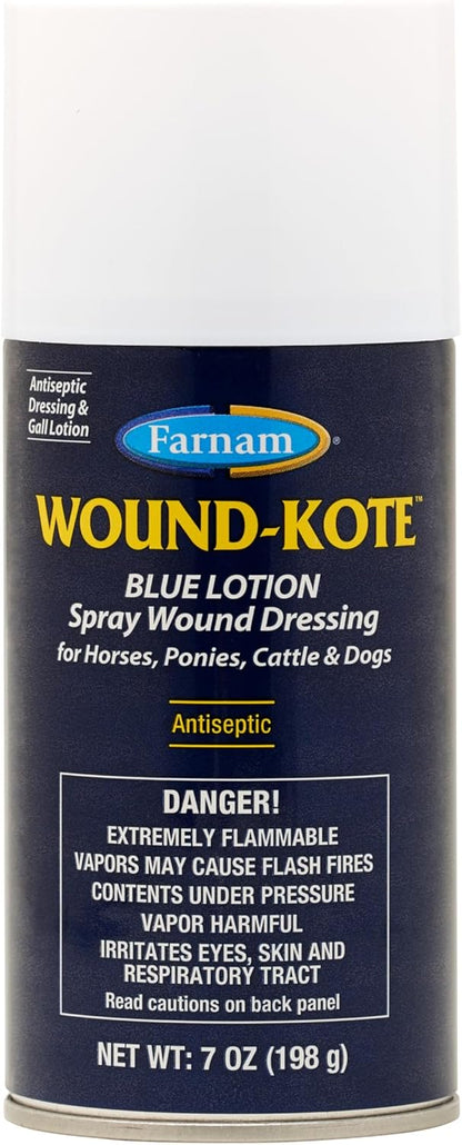 Farnam Wound-Kote Blue Lotion Spray Horse Wound Care for use on Horses and Dogs, Antiseptic Properties, for Minor Wounds, Cuts and Sores, 7 Oz.