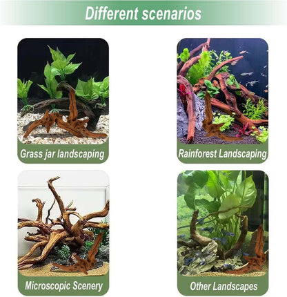 Natural Aquarium Decoration Driftwood Tree Trunk with Rockery View, Unique Dead Wood Root Hideouts for Fish & Reptiles, Landscape Enhancer (Random Shape, 10-15cm Length)