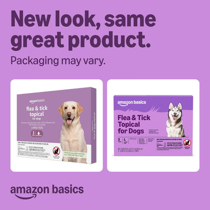 Amazon Basics PreventativeFlea and Tick Topical Treatment for Large Dogs (45-88 pounds), , 3 Count, Packaging May Vary