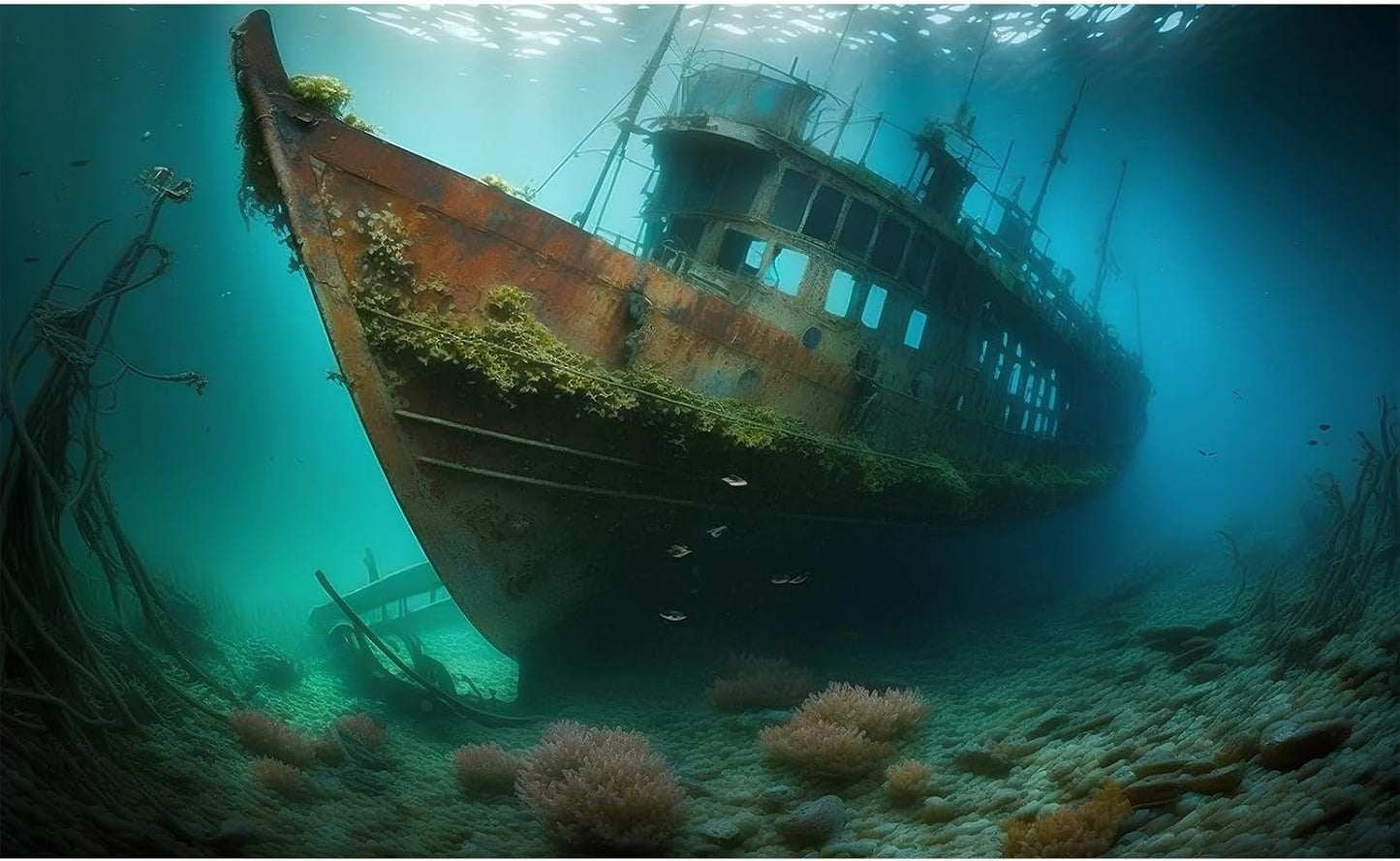 Underwater Shipwreck Aquarium Background Ocean Bottom Abandoned Ship Wreck Fish Tank Background Undersea Rusty Sunken Ship Terrarium Backgrounds Sunken Pirate Ship Reptile Tank Backgrounds 30x12in