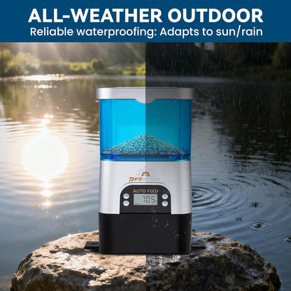 Automatic Fish Feeder for Pond Solar Powered 2.8L Capacity, Battery & AC Auto Timed Fish Feeder for Pond Indoor & Outdoor, Animal-Proof