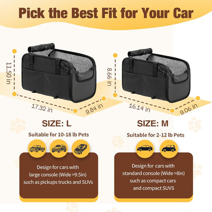 YUDODO Center Console Dog Car Seat, Anti-Slip Pet Cat Booster Seat for Small Dogs, Portable Puppy Bed Carseat Carrier PU Leather Black