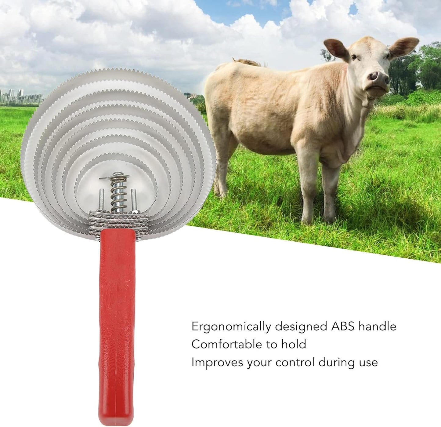 Curry Comb, Reversible Stainless Steel Curry Comb with Soft Touch Grip Curry Brush for Cow Sheep Dog Goat Horse Brush Supplies