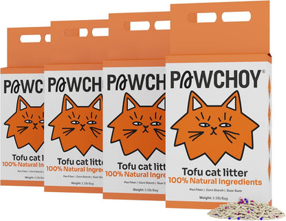 Tofu Cat Litter – Clumping, Flushable, Ultra Absorbent & Fast Drying | 100% Natural, Dust-Free, Low Tracking | Water-Soluble & Eco-Friendly (5.5 lbs x 4 Bag)