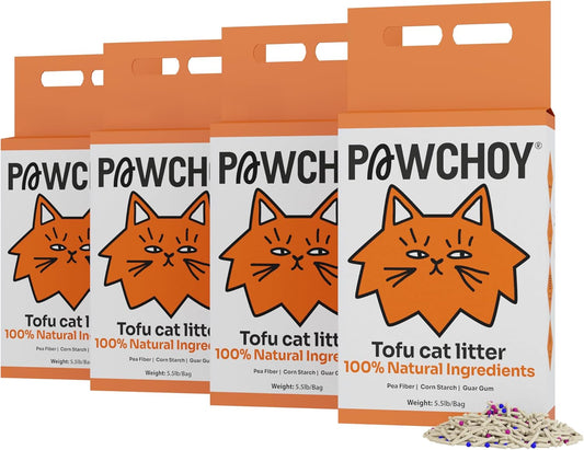 Tofu Cat Litter – Clumping, Flushable, Ultra Absorbent & Fast Drying | 100% Natural, Dust-Free, Low Tracking | Water-Soluble & Eco-Friendly (5.5 lbs x 4 Bag)