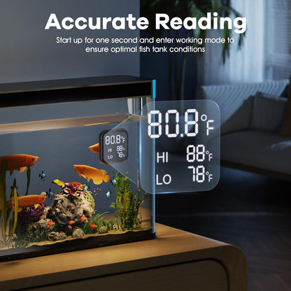 Smart Digital Fish Tank Thermometer – LED Display to ±0.9°F, Alarm for Aquarium, Turtle Tank, Betta Fish & More | 5-200 Gallon | High/Low Temperature Alerts