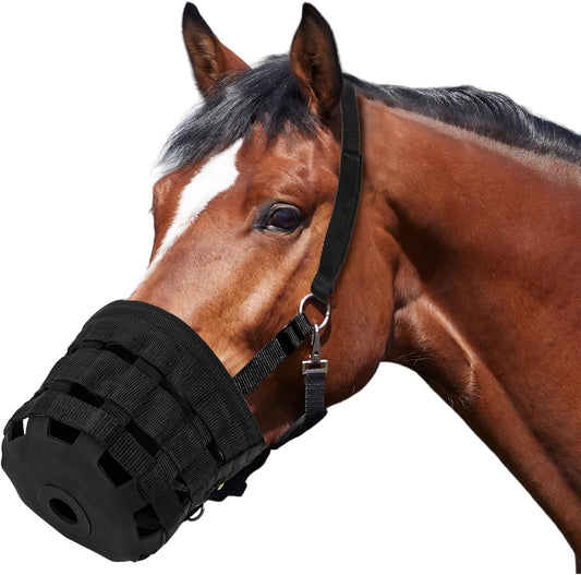 Durable Ventilated Grazing Muzzle with Attached Breakaway Halter - Lightweight Horse Muzzle, Supports Natural Grazing, Restricts Food Intake, Padded Noseband, Large