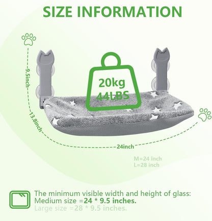 Cat Window Perch, Glow in The Dark Foldable Cat Hammock with Sunken Design & Removable Soft Cover, Breathable Cordless with Soft Edging Window Bed for Resting Indoor Kitten (Star Grey, 2 Pack)